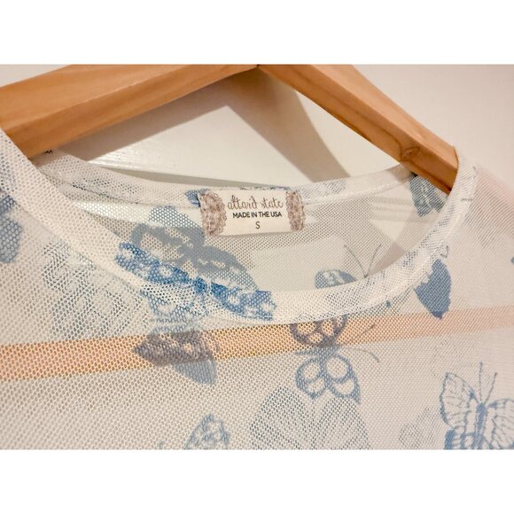 Altar'd State Butterfly Mesh Long Sleeve Top White / Blue Sz S - Picture 2 of 4